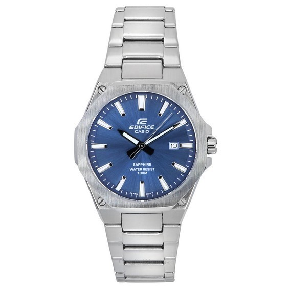 Relógio masculino Casio Edifice cristal de safira analógico de aço inoxidável com mostrador azul quartzo EFR-S108D-2A 100M