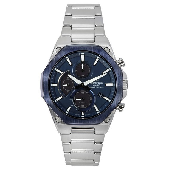 卡西歐大樓模擬超薄系列搭配藍寶石水晶計時碼錶藍色錶盤太陽能 EFS-S570DB-2A 100M 男士手錶
