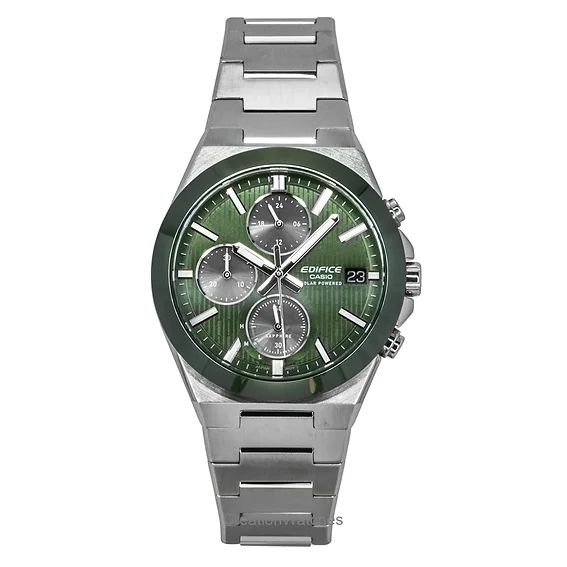 Casio Edifice Analog Chronograph Stainless Steel Green Dial Solar EFS ...