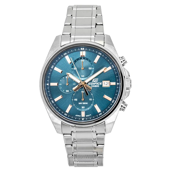 Casio Edifice Analog Standard Chronograph Stainless Steel Turquoise Dial Quartz EFV-610DE-2A 100M Men's Watch