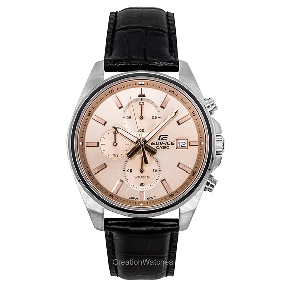 Casio Edifice Analog Standard Chronograph Leather Strap Salmon Dial Quartz EFV-610EL-5A 100M Men's Watch