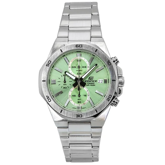 Casio Edifice Standard Chronograph Analog Stainless Steel Green Dial Quartz EFV-640D-3AV 100M Men's Watch