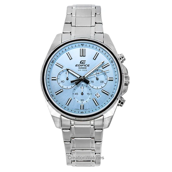 Casio Edifice Analog Standard Chronograph Light Blue Dial Quartz EFV-650D-2BV 100M Men's Watch