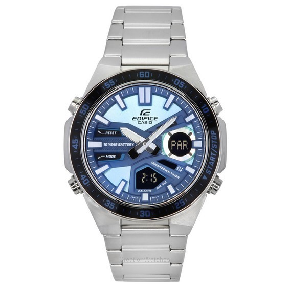 卡西欧大厦模拟数字不锈钢蓝色表盘石英 EFV-C110D-2B 100M 男士手表