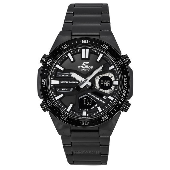 卡西歐大樓模擬數位不鏽鋼黑色錶盤石英 EFV-C110DC-1A 100M 男士手錶