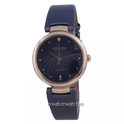 Relógio feminino Citizen mostrador preto tom dourado em aço inoxidável eco-drive EM0853-14H