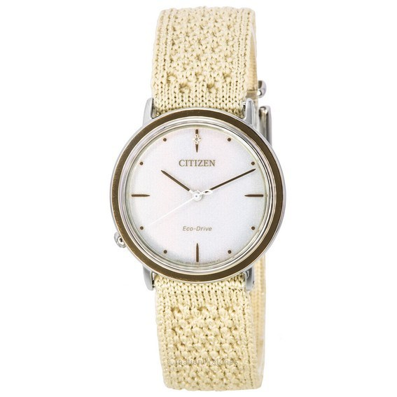 Relógio feminino Citizen L Ambiluna com detalhes em diamante mostrador bege Eco-Drive EM1006-40A com pulseira de malha extra