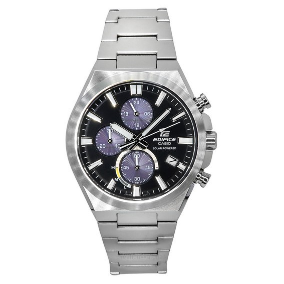 卡西欧大厦模拟计时不锈钢黑色表盘太阳能 EQS-950D-1A 100M 男士手表