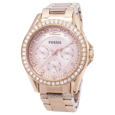Reloj Fossil Riley Multifunción de cristal rosa dorado ES2811 para mujer