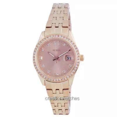 Fossil Scarlette Micro Rose Gold Stainless Steel Crystal Quartz ES5038 Women's Watch