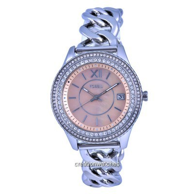Fossil Stella Crystal Accents Rose Gold Mother Of Pearl Dial Quartz ES5134 Women's Watch