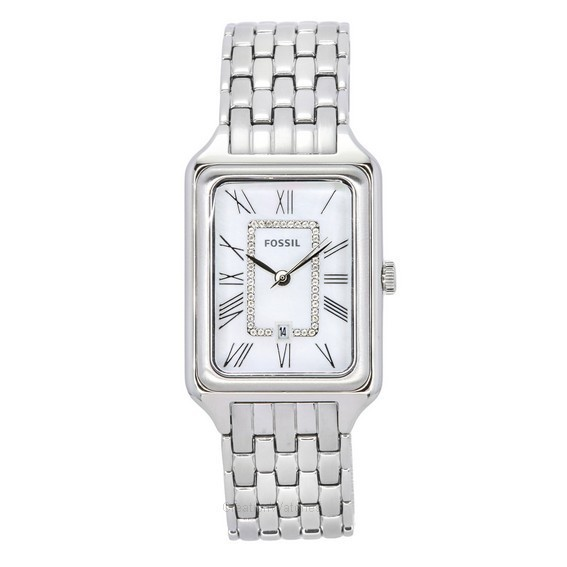 Relógio feminino Fossil Raquel em aço inoxidável branco madrepérola com mostrador quartzo ES5306