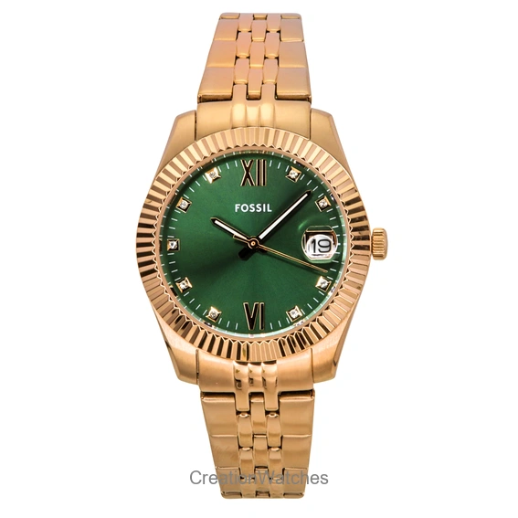 Fossil Scarlette Rose Gold Tone นาฬิกาข้อมือผู้หญิง หน้าปัดสีเขียว สเตนเลสสตีล ES5369