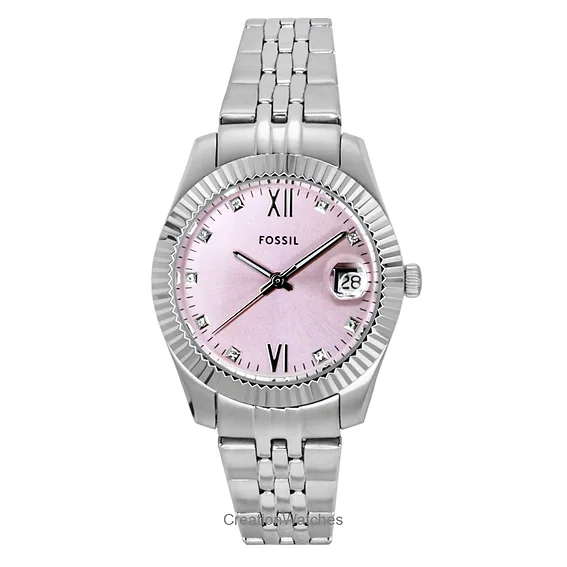 Fossil Scarlette Stainless Steel Pink Sunray Dial Quartz ES5403 Women's Watch