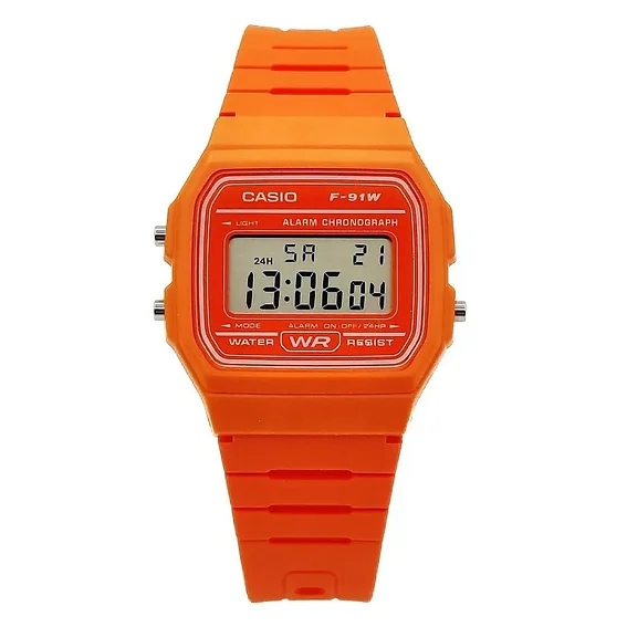 Casio Digital Orange Resin Strap Quartz F-91WC-4A2 Unisex Watch