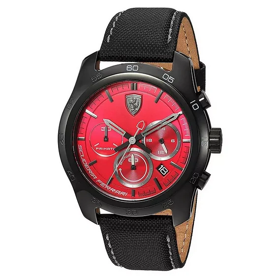 Ferrari Primato Chronograph Leather Strap Quartz 0830447 Men's Watch