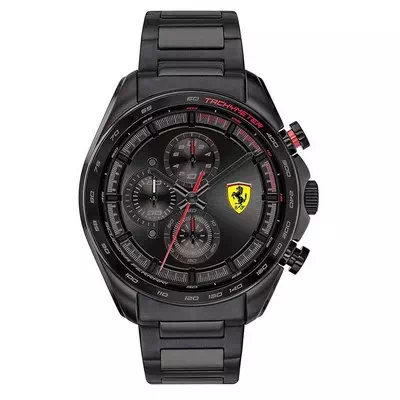 Relógio masculino Ferrari Scuderia Speedracer cronógrafo mostrador preto em aço inoxidável de quartzo 0830654