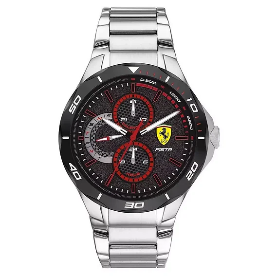 Ferrari Scuderia Pista Black Dial Stainless Steel Quartz 0830726 Men's Watch