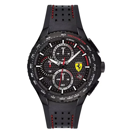 Ferrari Scuderia Pista Chronograph Black Dial Leather Strap Quartz 0830734 Men's Watch