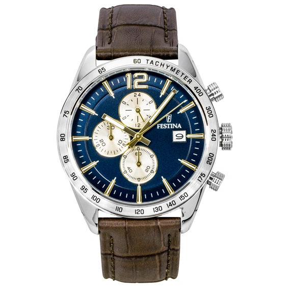 Festina Chronograph Leather Strap Blue Dial Quartz F16760-7 Men's Watch
