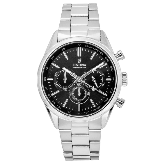 Festina Timeless Chronograph Stainless Steel Black Dial Quartz F16820-4 100M Men's Watch