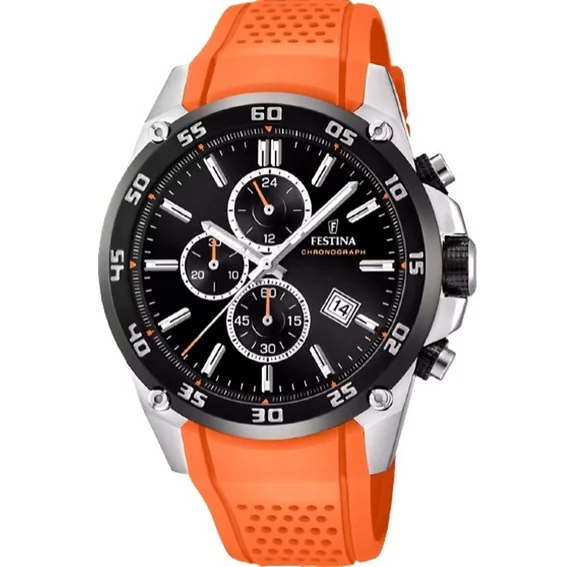 Festina The Originals Chronograph Orange Rubber Strap Black Dial Quartz F20330-4 100M Men's Watch