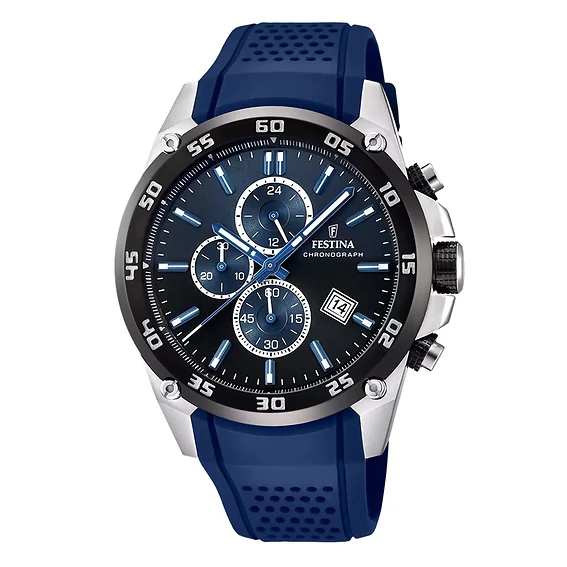 Festina The Originals Chronograph Rubber Strap Blue Dial Quartz F20330-A 100M Men's Watch