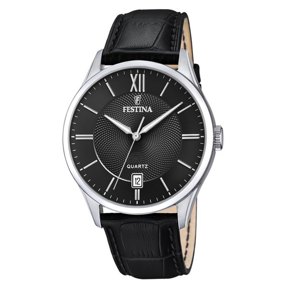 Festina Classics pulseira de couro mostrador preto quartzo F20426-3 relógio masculino