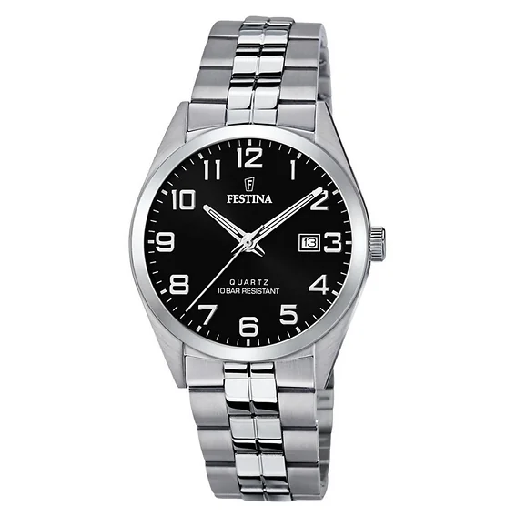 Festina Classics Stainless Steel Black Dial Quartz F20437-4 100M Men's Watch
