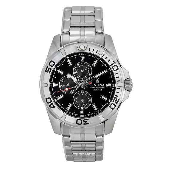 Festina Multifunction Stainless Steel Black Dial Quartz F20445-3 100M Men's Watch