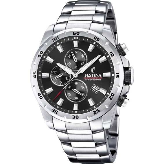 Montre pour homme Festina Sport chronographe en acier inoxydable avec cadran noir et quartz F20463-4 100M