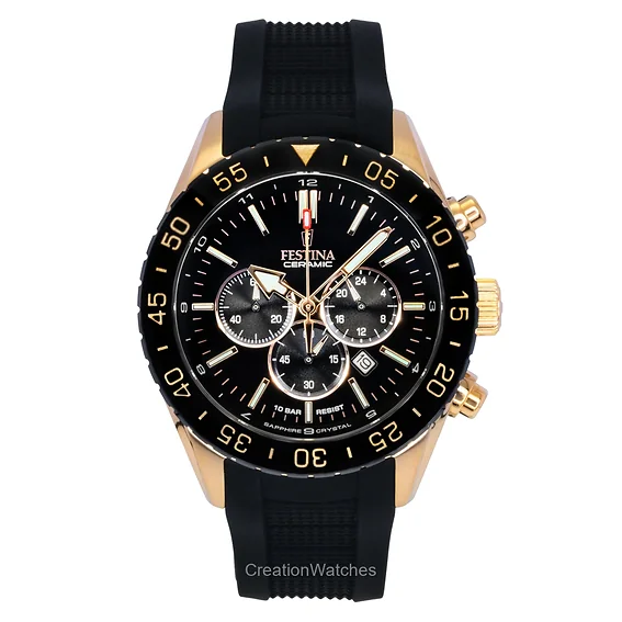Festina Ceramic Chronograph Rubber Strap Black Dial Quartz F20516-2 100M Men's Watch