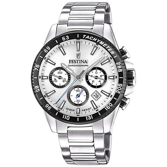 Festina Timeless Chronograph Stainless Steel Silver Dial Quartz F20560-1 100M Men's Watch