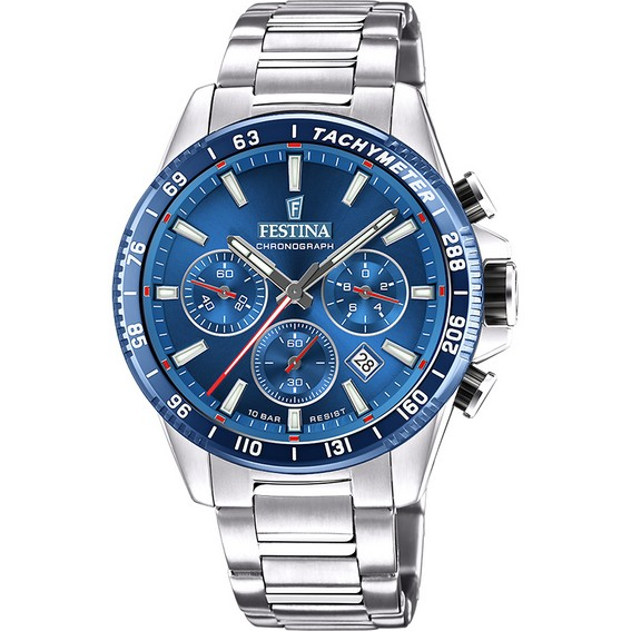 Festina Timeless Chronograph Aço Inoxidável Mostrador Azul Quartzo F20560-3 100M Relógio Masculino