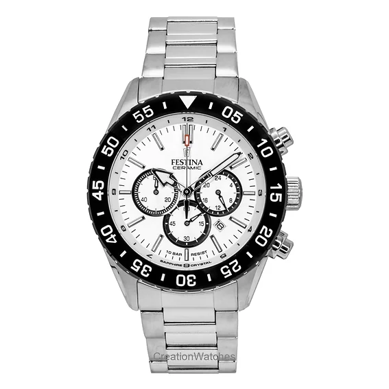 Festina Ceramic Chronograph Stainless Steel White Dial Quartz F20575-1 100M Men's Watch
