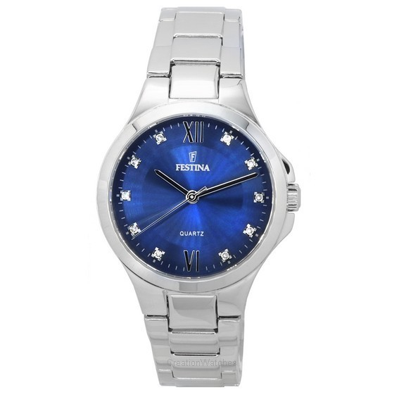 Relógio feminino Festina Mademoiselle com detalhes em cristal azul e mostrador quartzo F20582-3 F205823