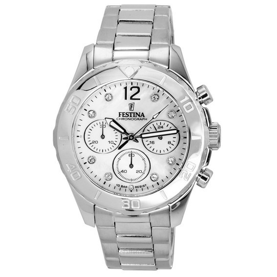 Festina Boyfriend Chronograph Silber Zifferblatt Quarz F20603-1 F206031 100M Damenuhr