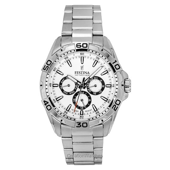Festina Stainless Steel Multifunction White Dial Quartz F20623-1 100M Men's Watch