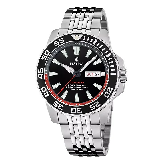 Festina The Originals Stainless Steel Black Dial Quartz Diver's F20661-3 200M Men's Watch