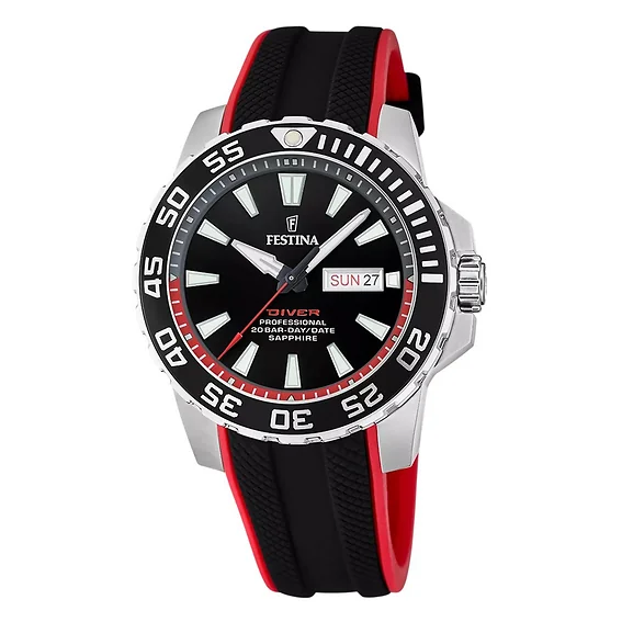 Festina The Originals Rubber Strap Black Dial Quartz Diver's F20662-3 200M Men's Watch