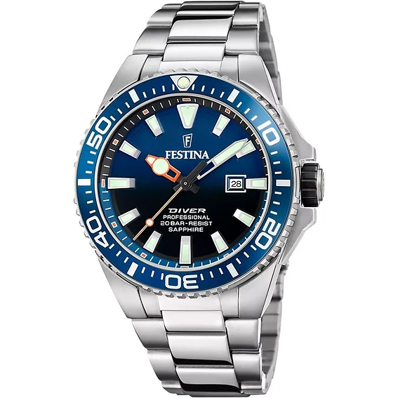 Festina The Originals Stainless Steel Blue Dial Quartz Diver's F20663-1 200M Men's Watch