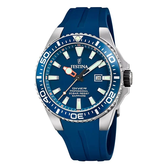 Festina The Originals Rubber Strap Blue Dial Quartz Diver's F20664-1 200M Men's Watch