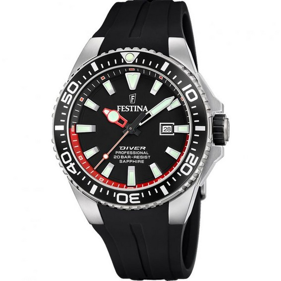 Montre Festina Diver avec bracelet en caoutchouc et cadran noir à quartz F20664-3 200M pour homme