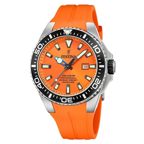 Festina Diver Rubber Strap Orange Dial Quartz F20664-4 200M Men's Watch