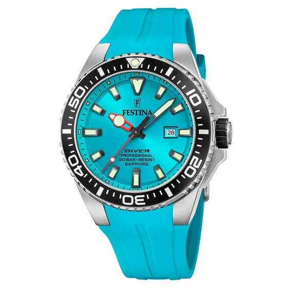 Ανδρικό ρολόι Festina Diver Rubber Strap Turquoise Dial Quartz F20664-5 200M