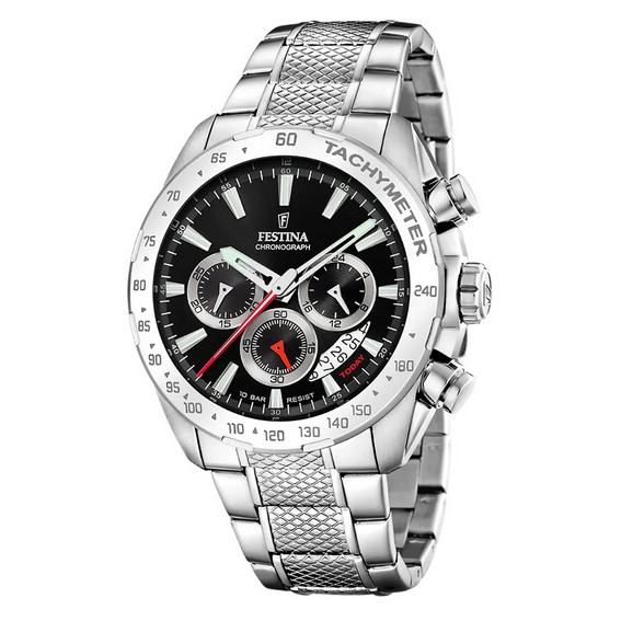 Festina Chrono Sport Aço Inoxidável Mostrador Preto Quartzo F20668-4 100M Relógio Masculino