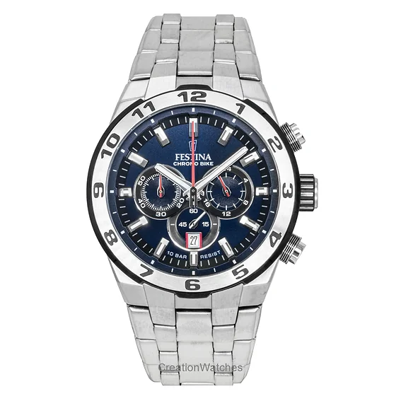 Festina Chrono Bike Chronograph Stainless Steel Blue Dial Quartz F20670-1 100M Men's Watch