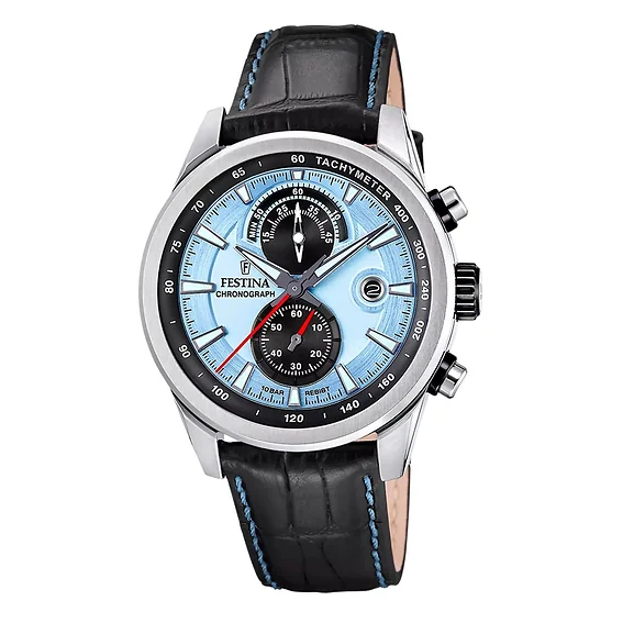 Festina Timeless Chronograph Leather Strap Blue Dial Quartz F20695-2 100M Men's Watch