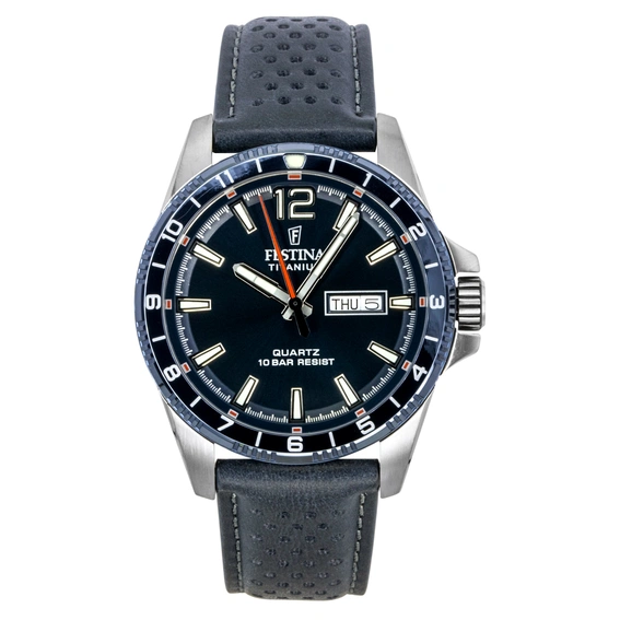 Festina Titanium Analog Leather Strap Blue Dial Quartz F20699-2 100M Men's Watch