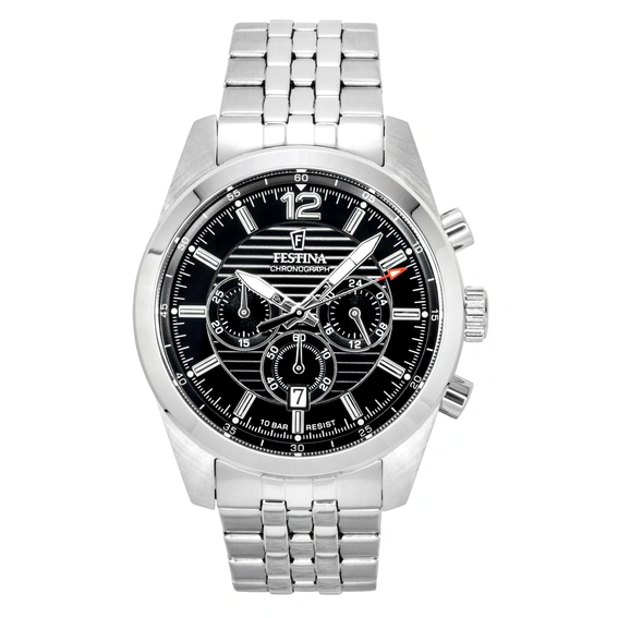 Festina Timeless Chronograph Stainless Steel Black Dial Quartz F20742-3 100M Men's Watch